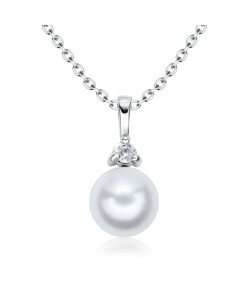 Pearl Designed CZ Silver Necklace SPE-4886